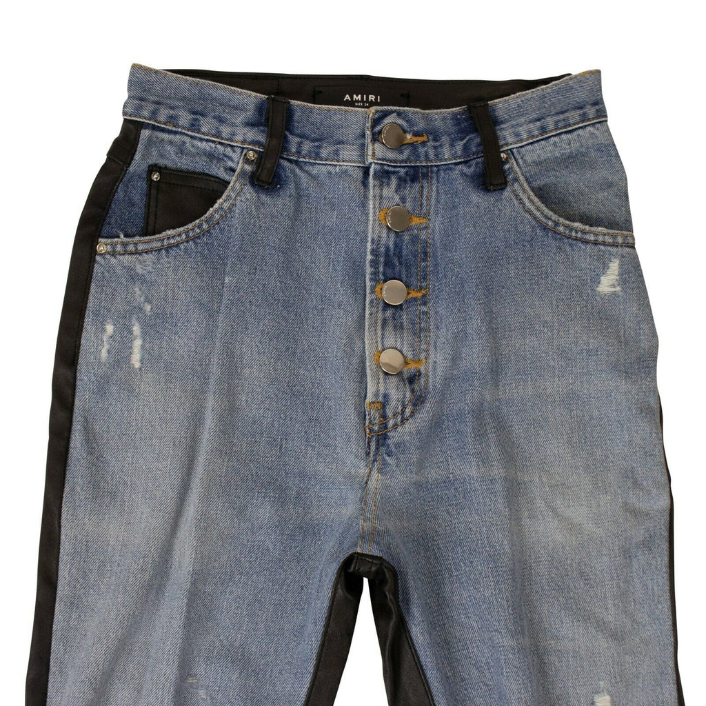 Amiri Denim Leather Jeans- Blue/Black