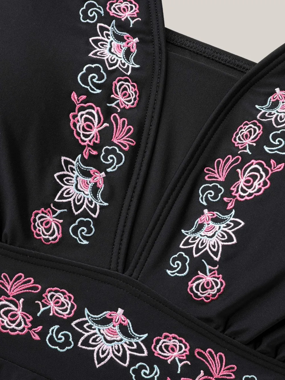 Embroidered V-Neck Swim Dress