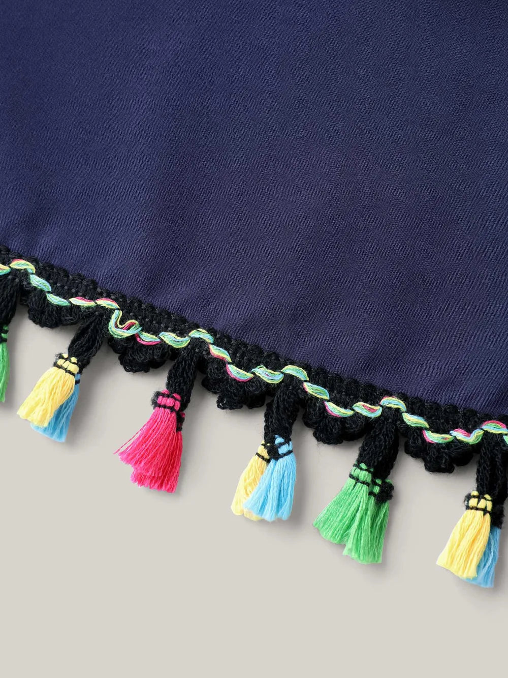 Rayon Colorful Tassels Stretchy Waist Midi Dress
