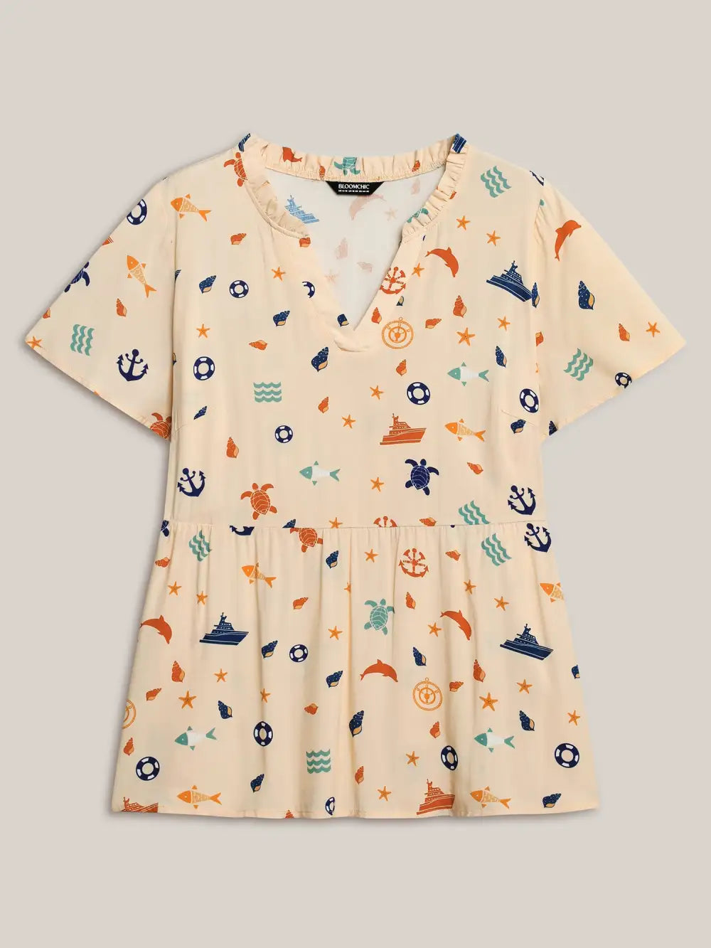 Whimsical Print Stretchy Waist Rayon Blouse