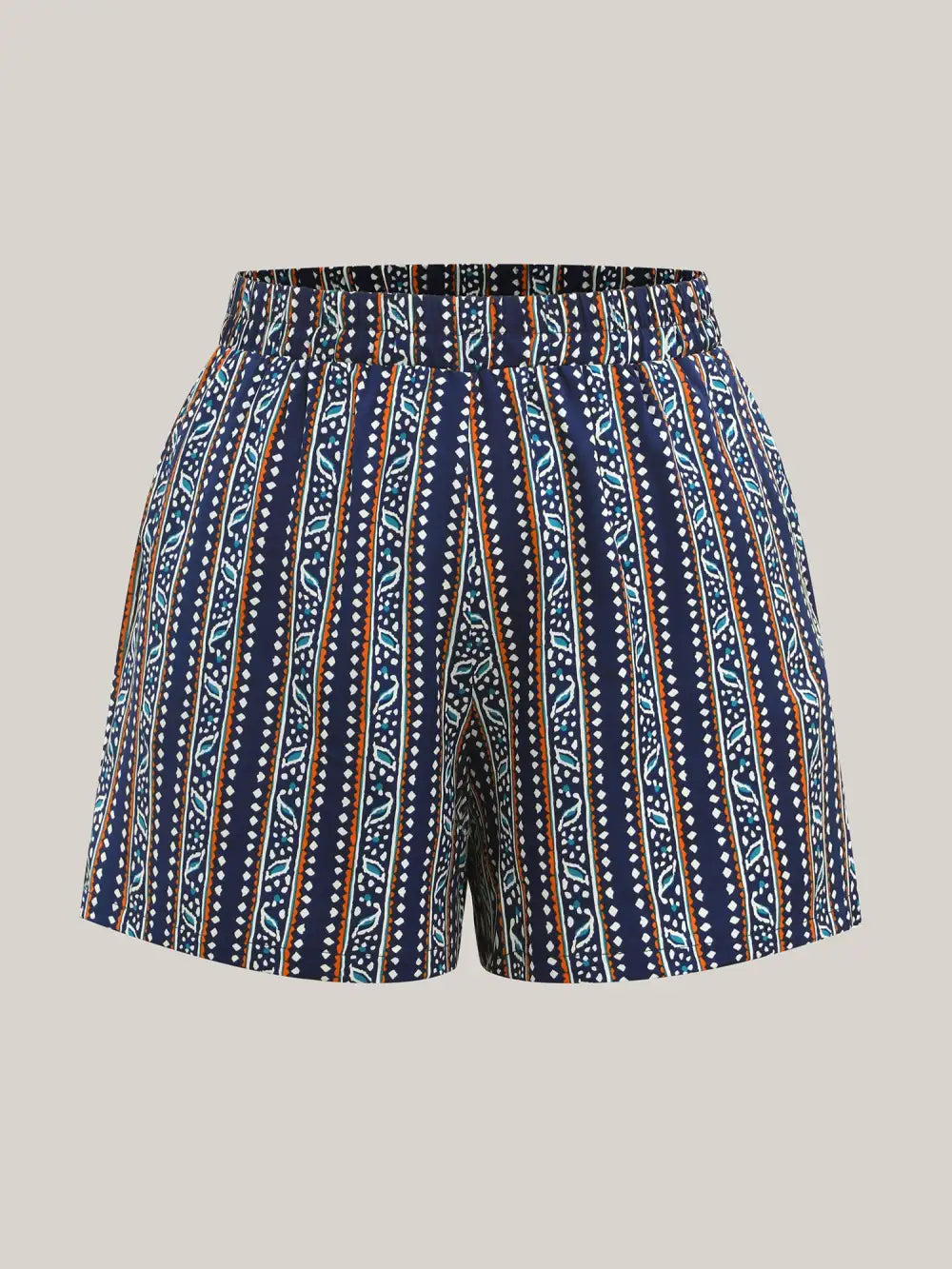 Boho Stripes Pockets Straight-Leg Shorts