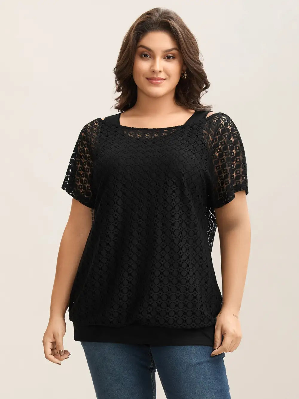 2-in-1 Cut-Out Plain Knit Top