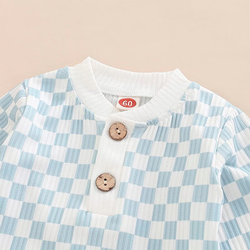 Long Sleeve Blue Plaid Baby Set