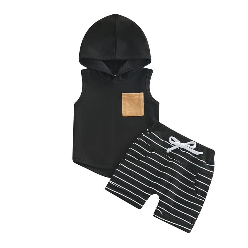 Sleeveless Striped Hooded Baby Set