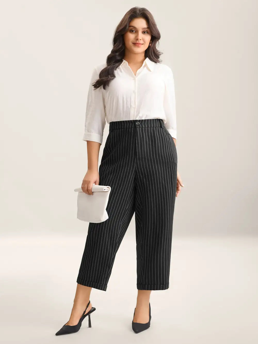 Stripes Print Pockets Straight-Fit Pants