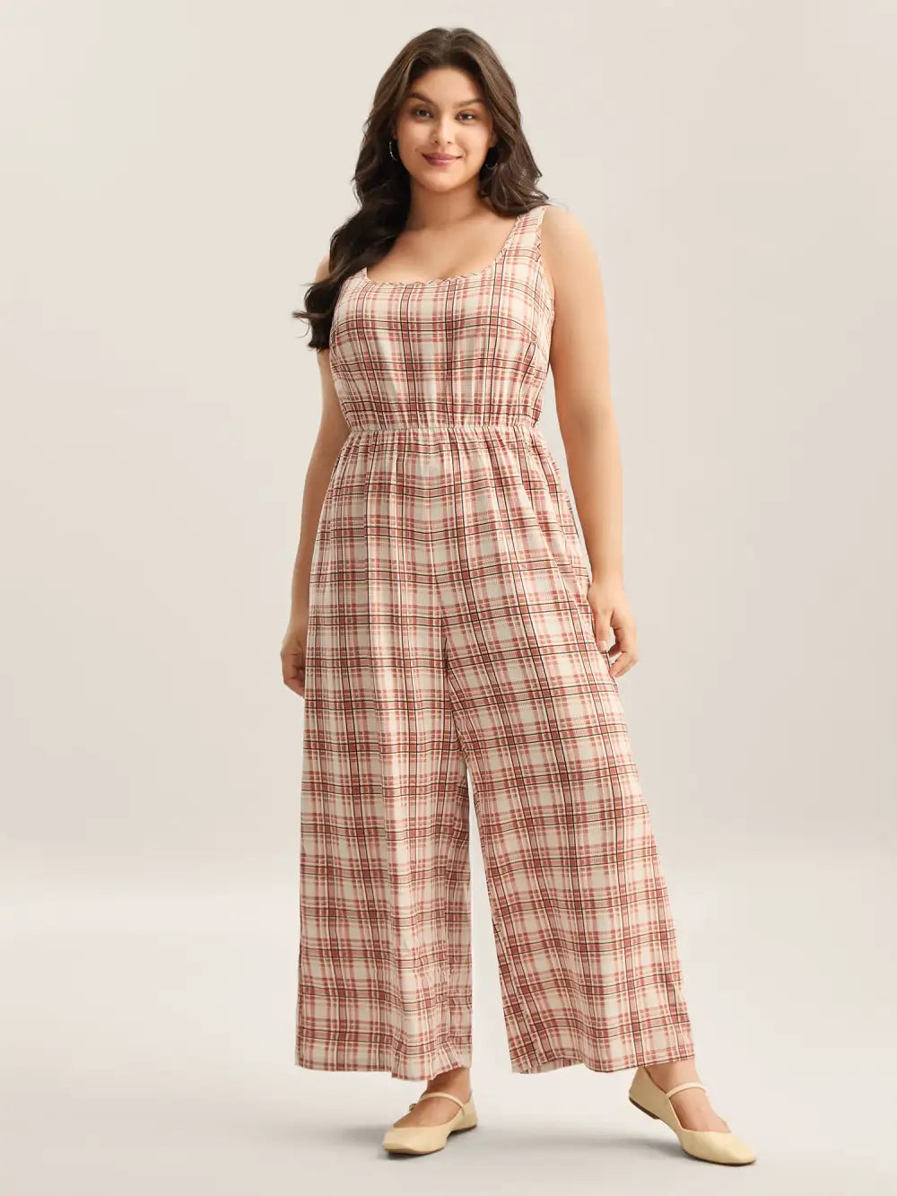 Plaid Pockets Wide-Leg Jumpsuit