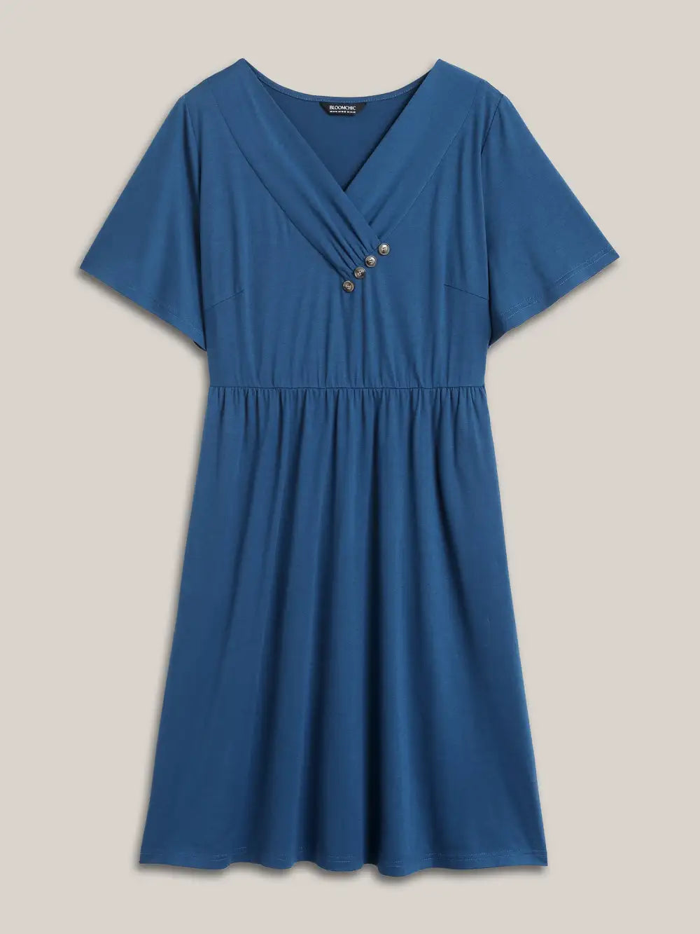 Button Detail Pleated Pockets Midi Dress