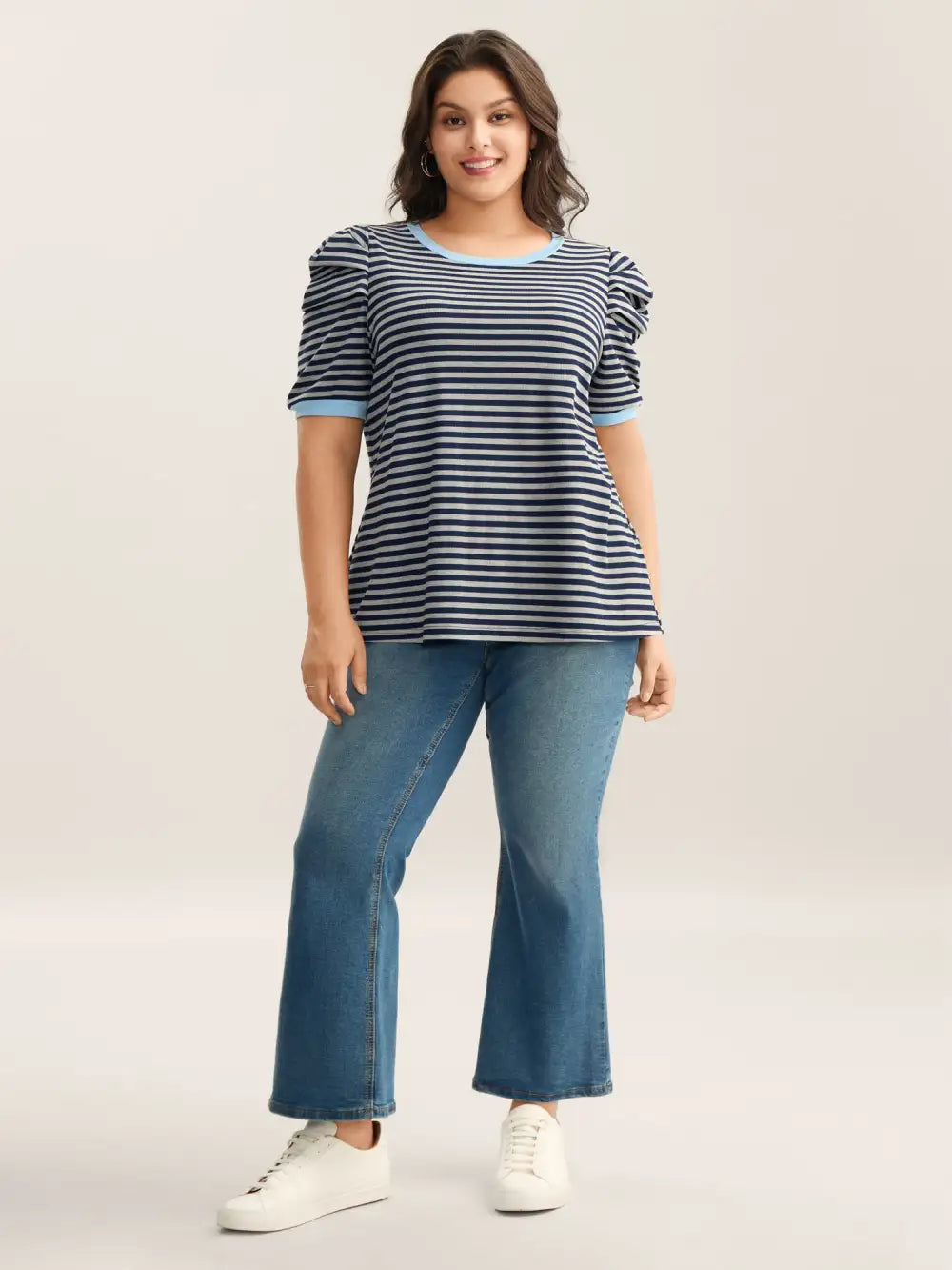 Textured Stripes Color Contrast T-Shirt