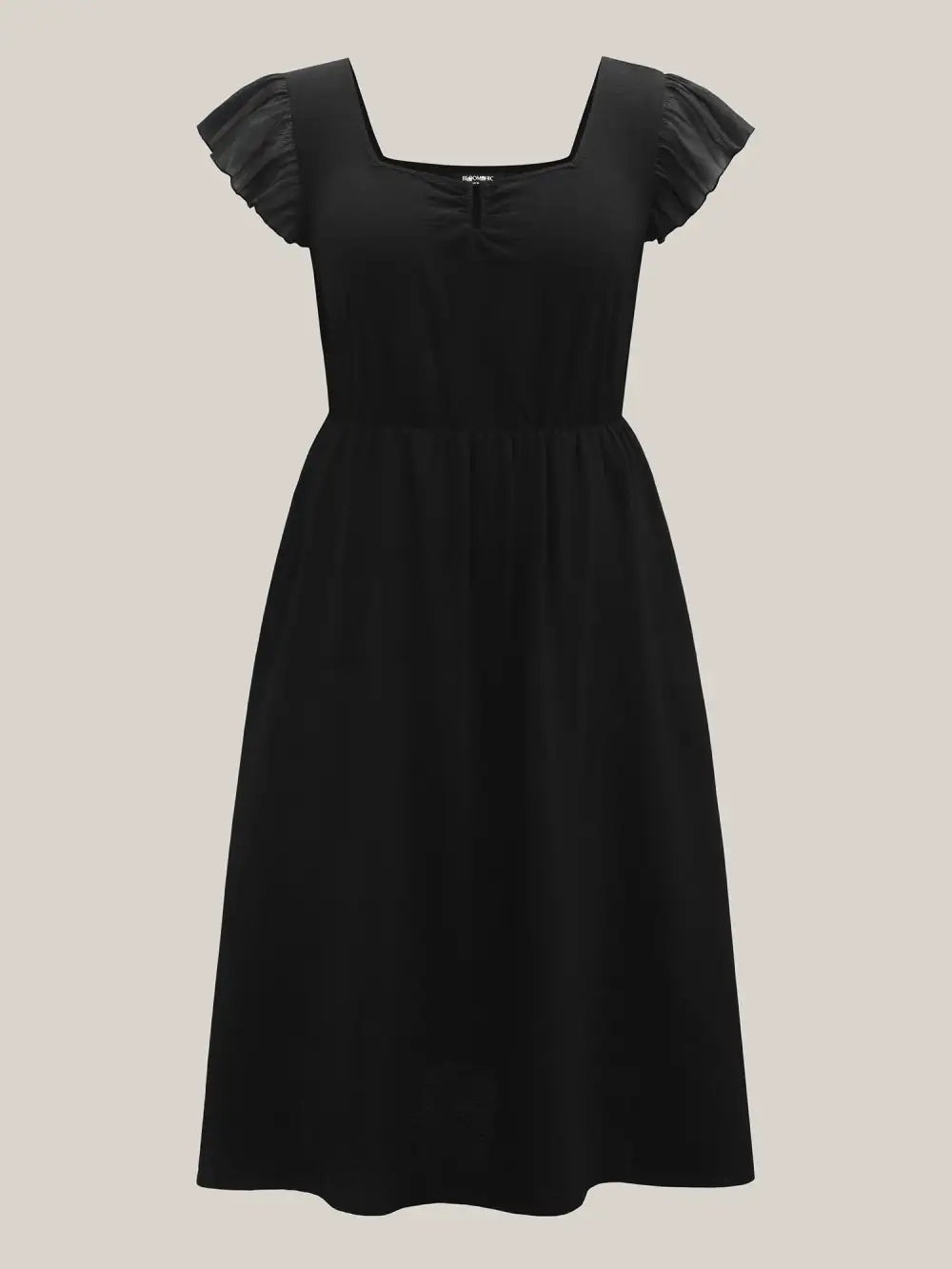 Spliced Gathered Neckline Pockets Midi Dress