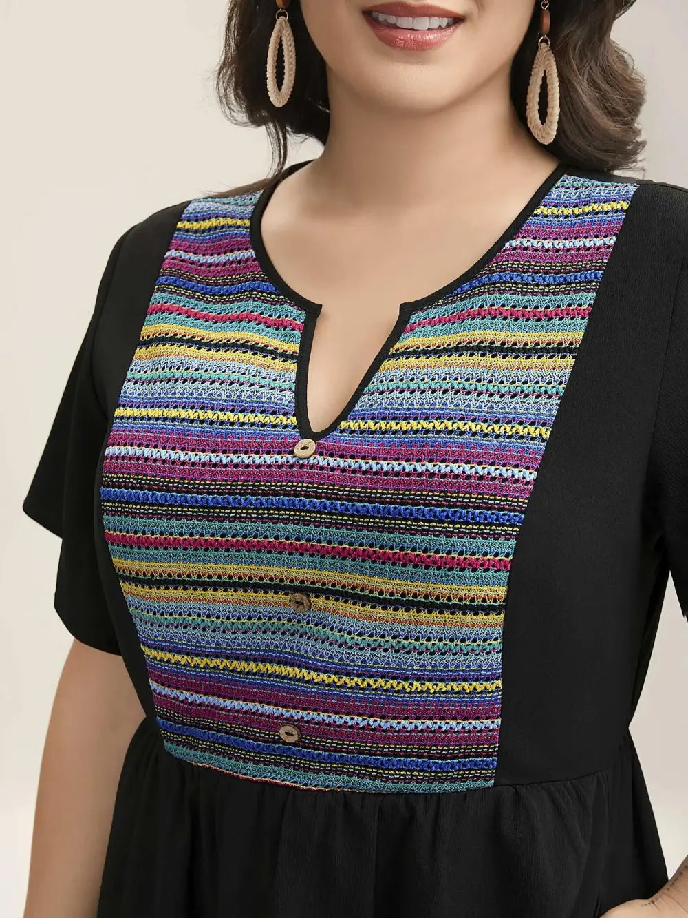 Colorful Stripes Textured Pockets Midi Dress