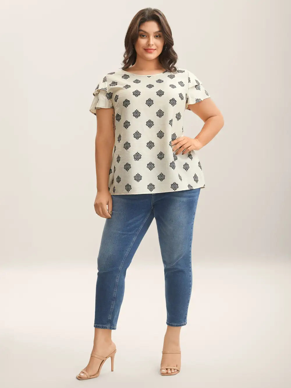 Boho Print Layered Sleeve Shirt