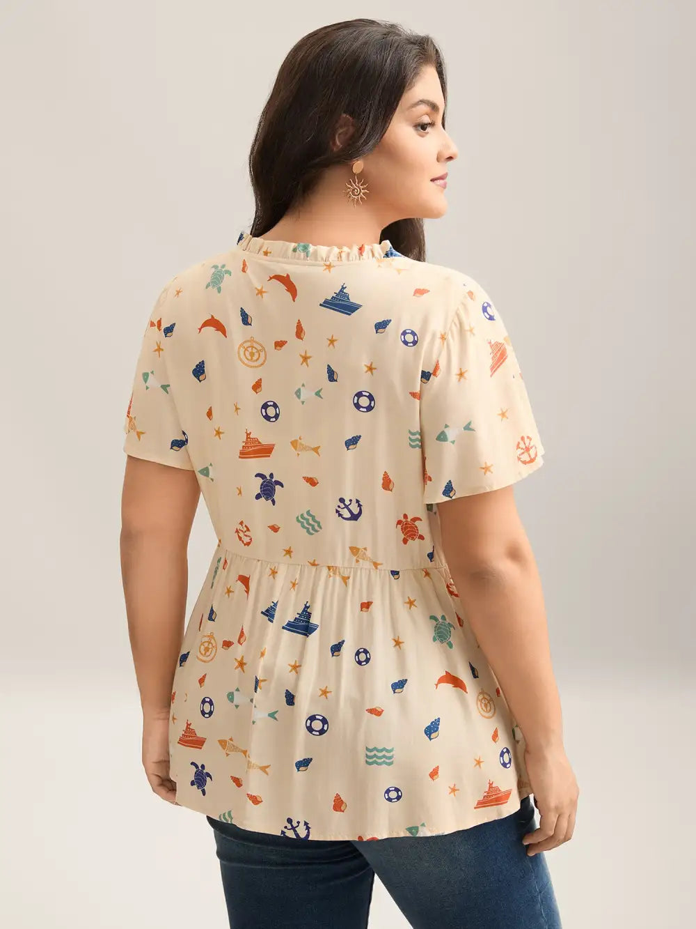 Whimsical Print Stretchy Waist Rayon Blouse
