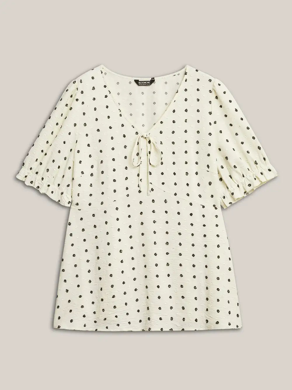 Polka Dots Print Neck Tie Blouse