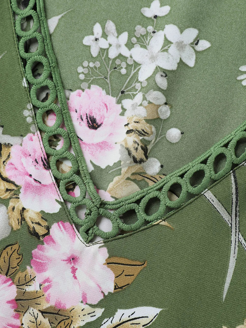 Floral Print Lace Trim Pockets Maxi Dress