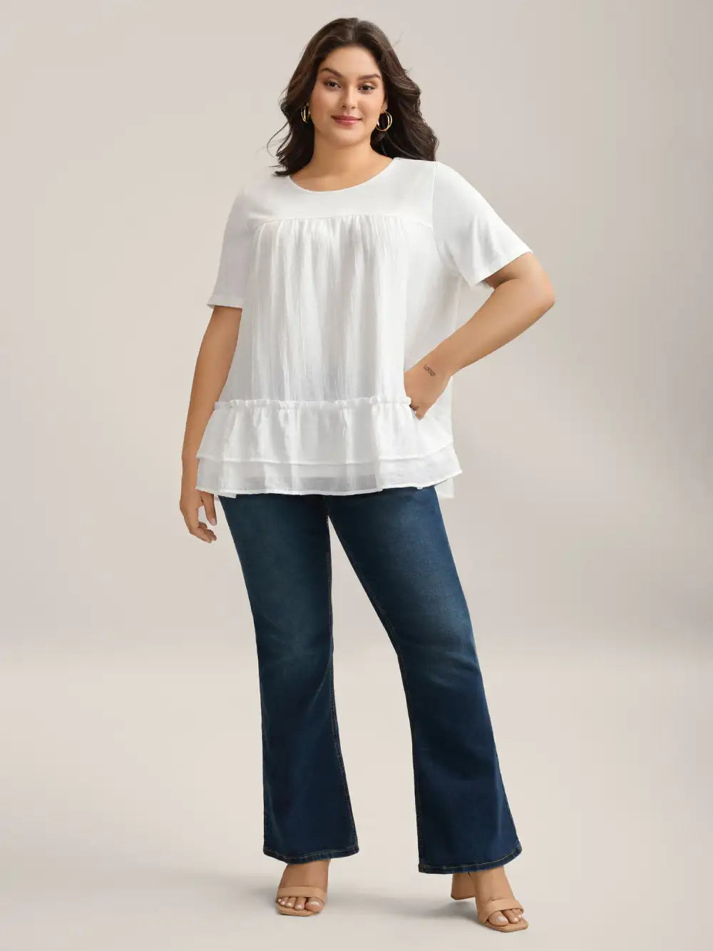 Layered Ruffled Hem Plain Knit Top