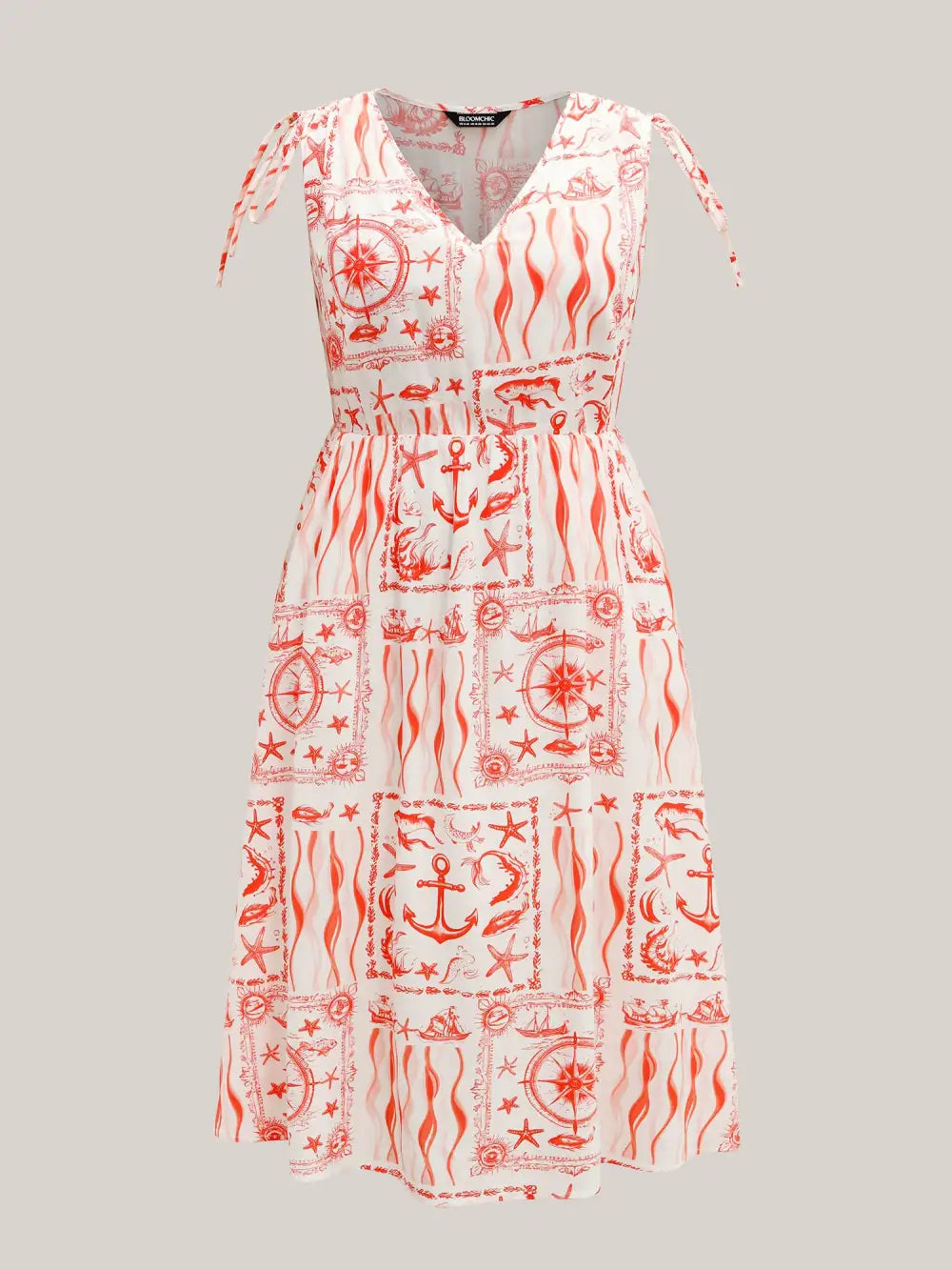 Nautical Print Sleeveless Ties Pockets Maxi Dress