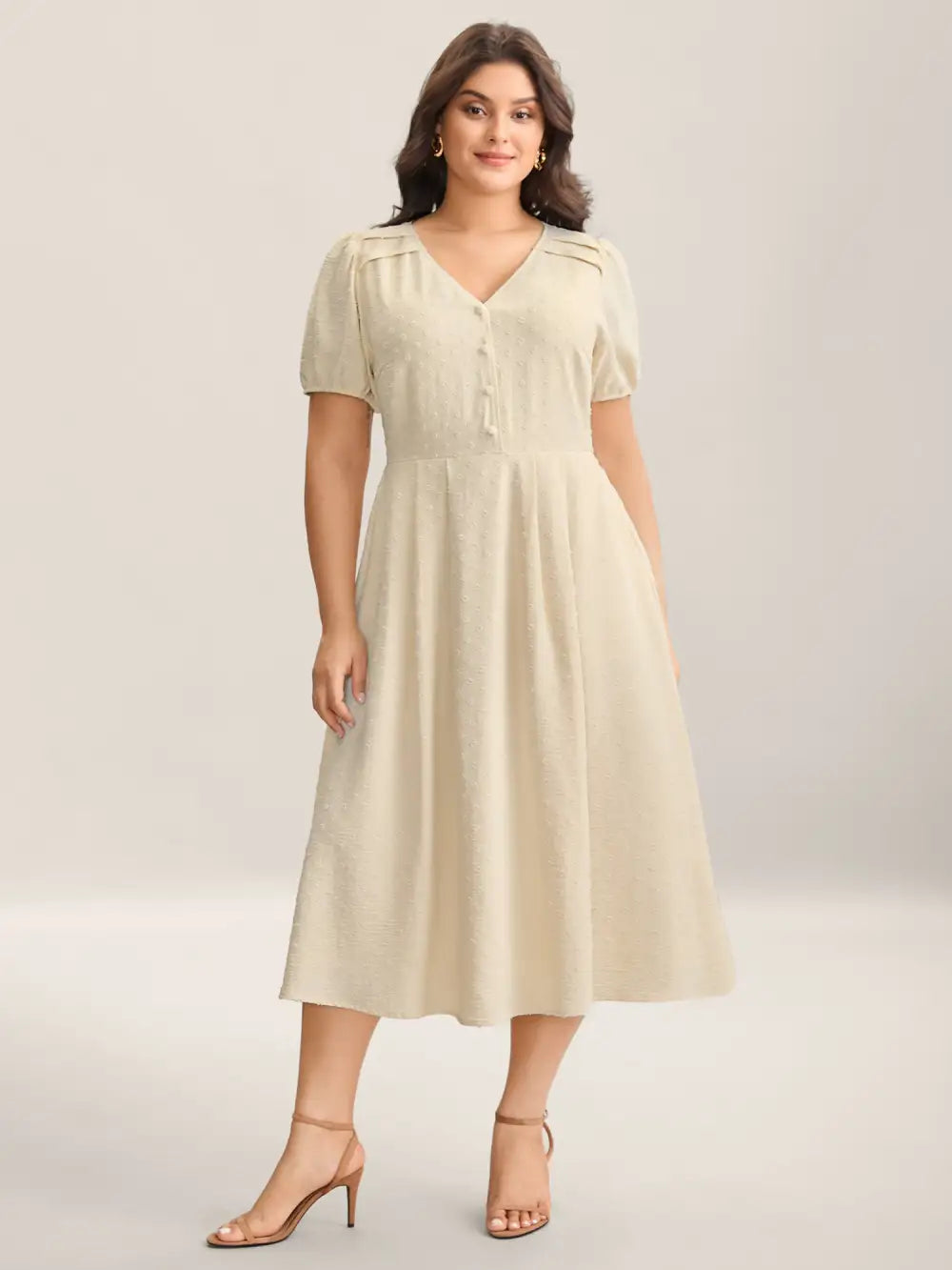 Shoulder Pleats Textured Button Maxi Dress