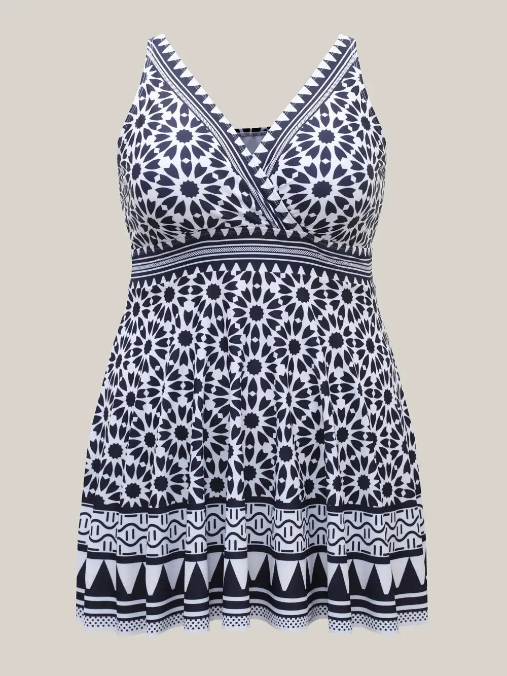 Geometric Print Surplice Neck Swim Dress
