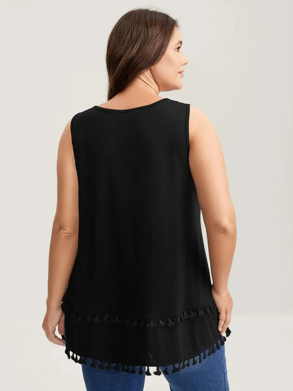 A-Line Tassel Hem Plain Tank Top