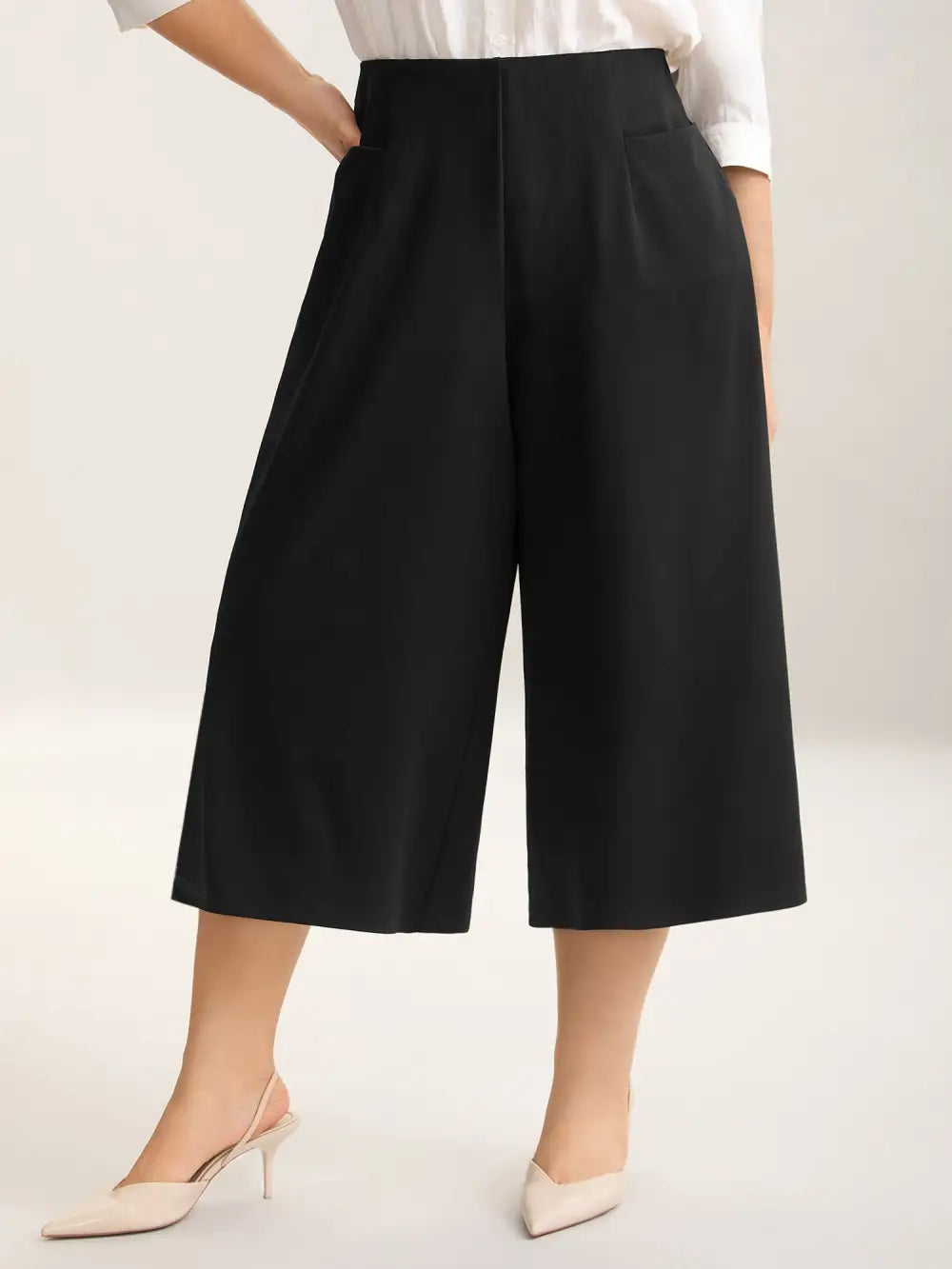 Stretch Woven Wide-Leg Pull-On Pants