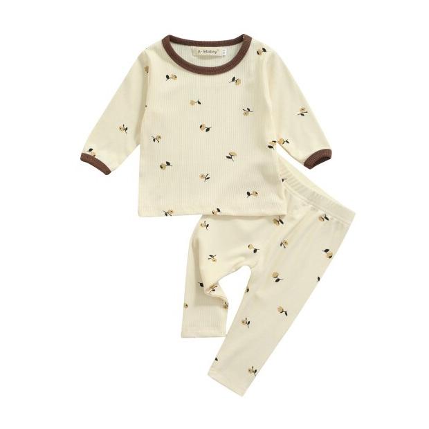 Floral Ribbed Toddler Pajama Set