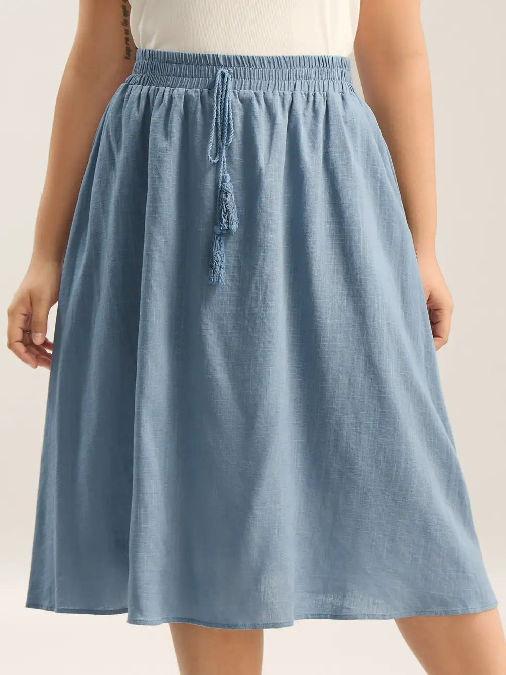 Waist-Tie Tassel Plain Maxi Skirt