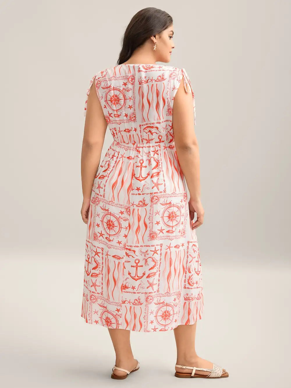 Nautical Print Sleeveless Ties Pockets Maxi Dress