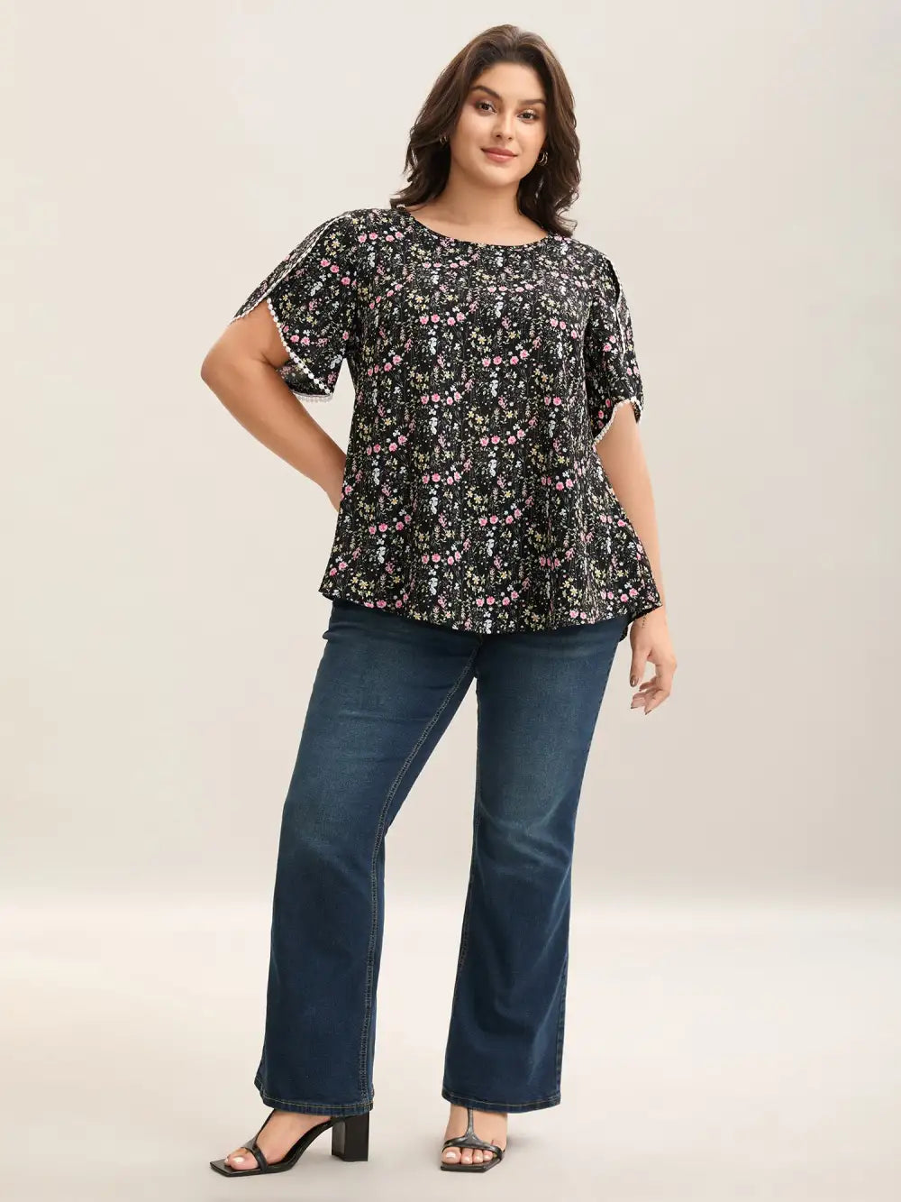 Floral Print Petal Sleeve Shirt