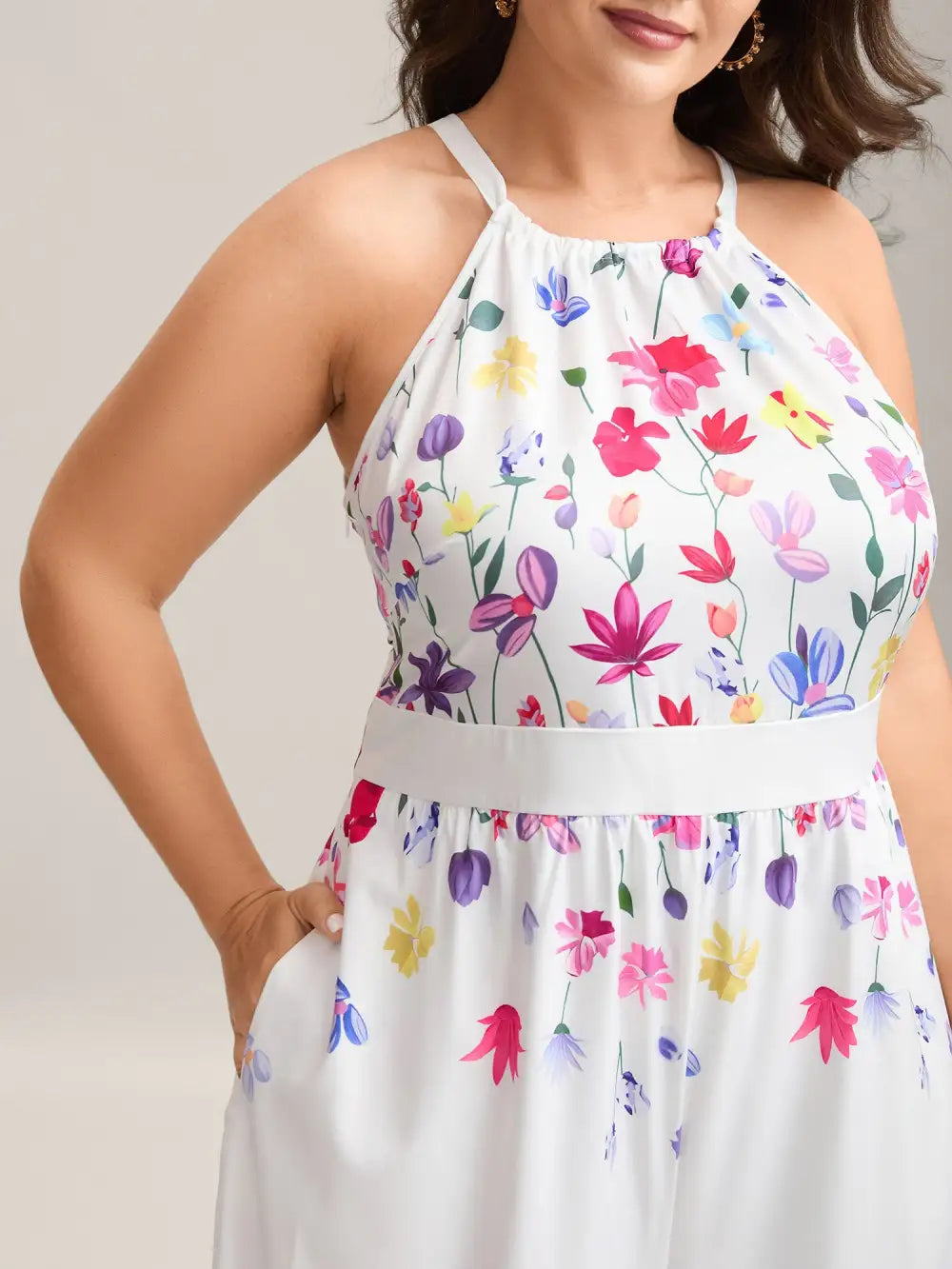 Floral Dance Halter Neck Wide-Leg Jumpsuit