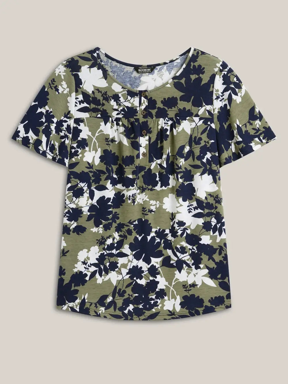 Silhouette Flower Button Placket Jersey Top