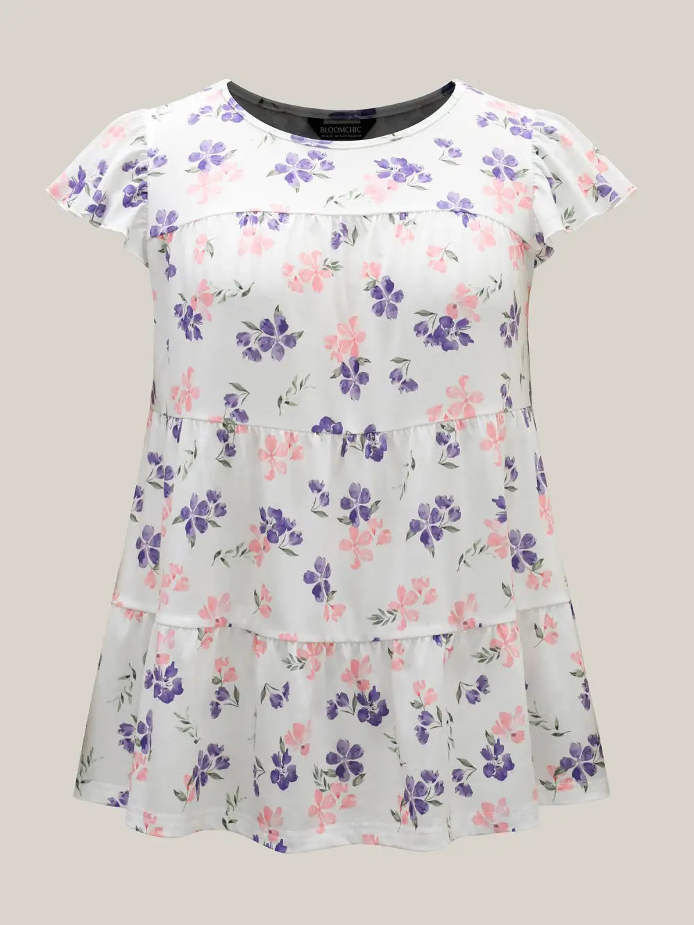 Floral Print Flutter Sleeve Layered T-Shirt
