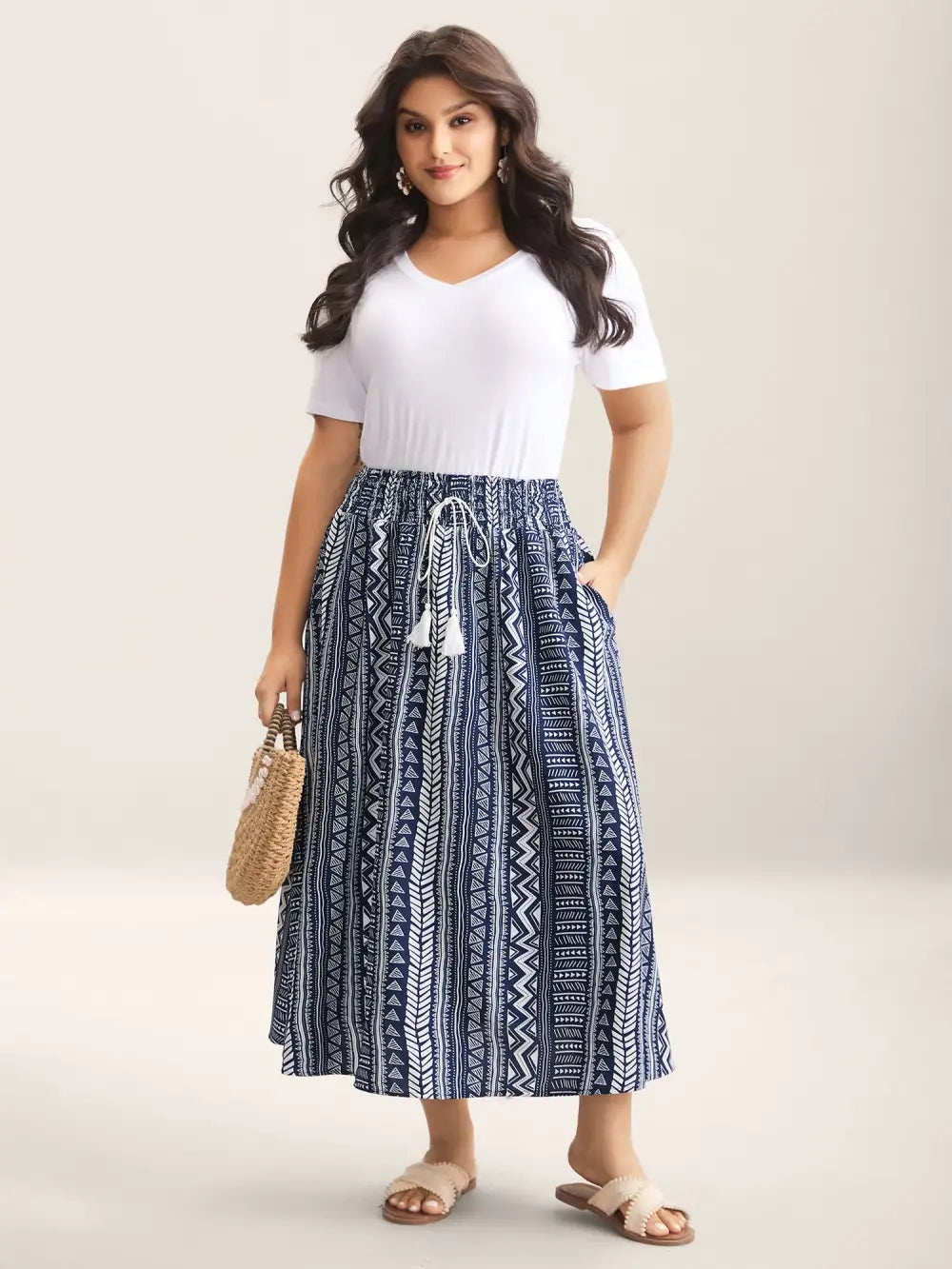 Boho Stripes Shirred Waist Maxi Skirt