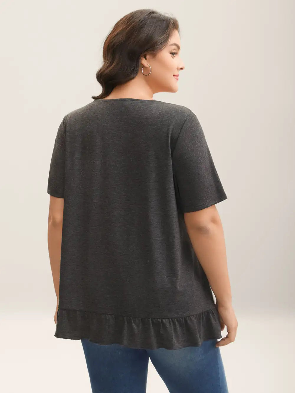 Button Detail Ruffled Hem Babydoll T-Shirt