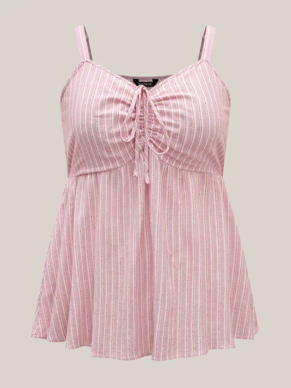Stripes Neck Ties Ruched Tank Top