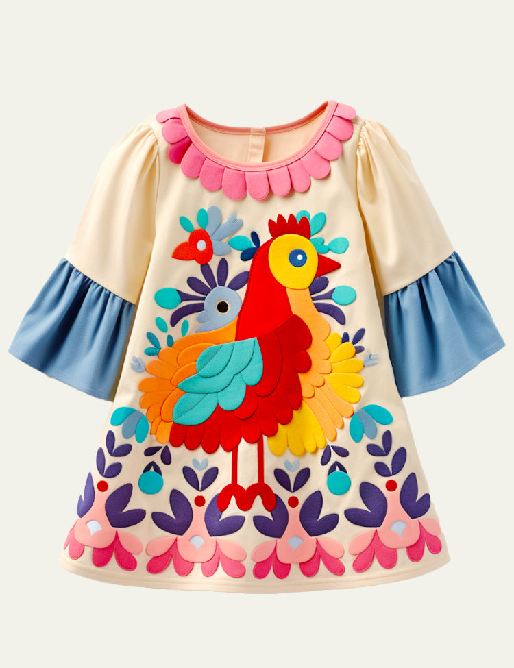 Toddler Kid Girl Colorful Hen Appliqué Dress