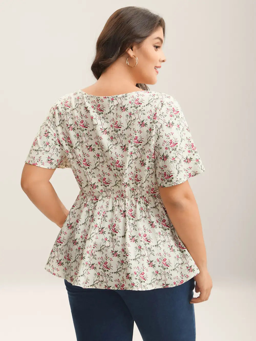 Knotted Floral Print Flared Sleeve Blouse