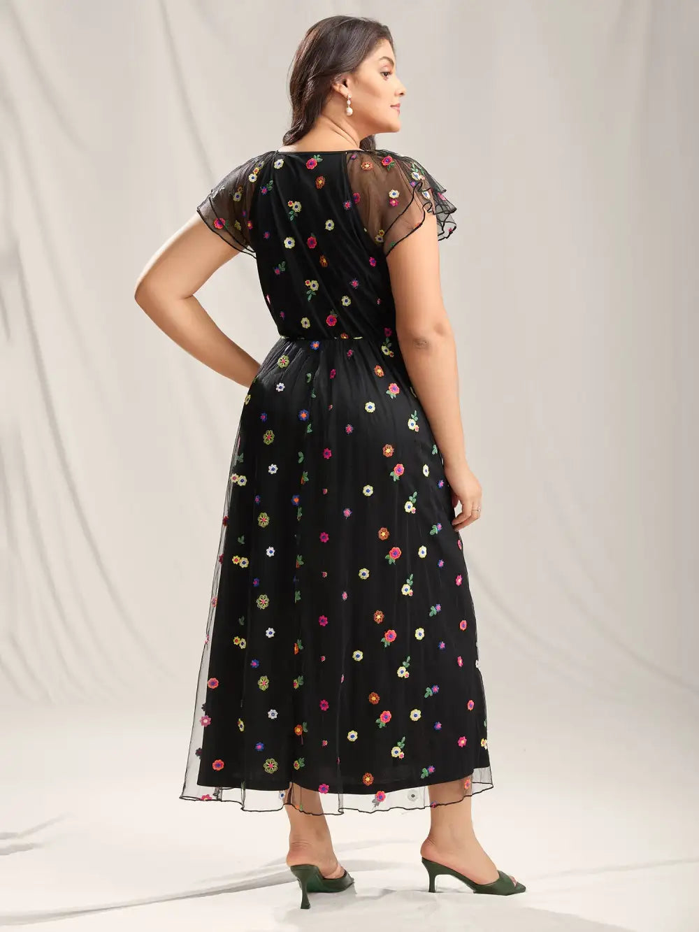 Embroidered Colorful Dots Lined Midi Dress