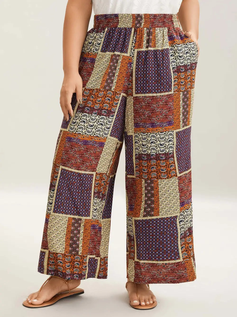Collage Floral Print Wide-Leg Pants