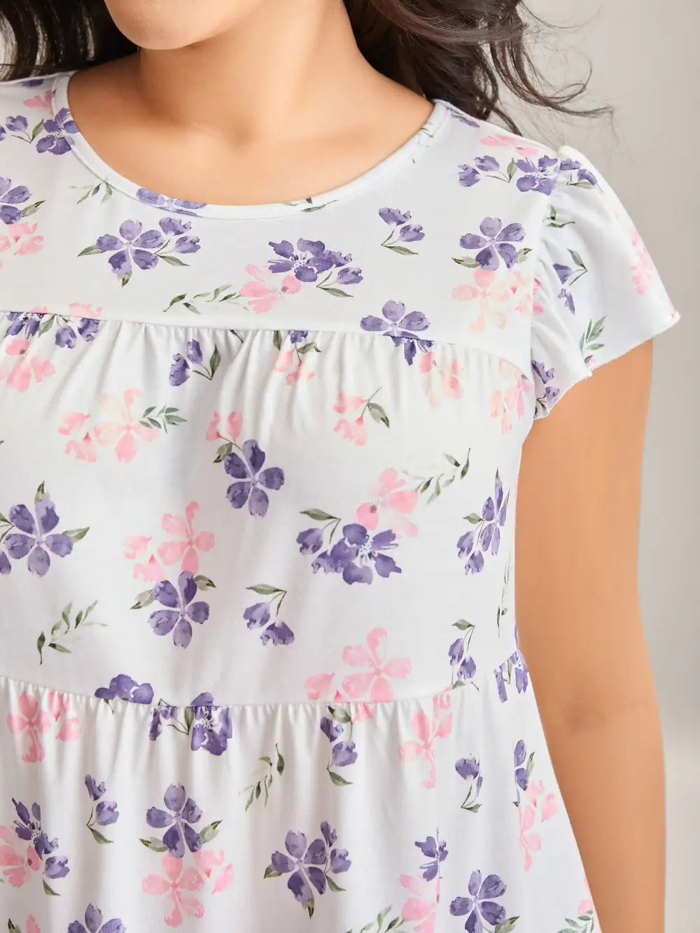 Floral Print Flutter Sleeve Layered T-Shirt