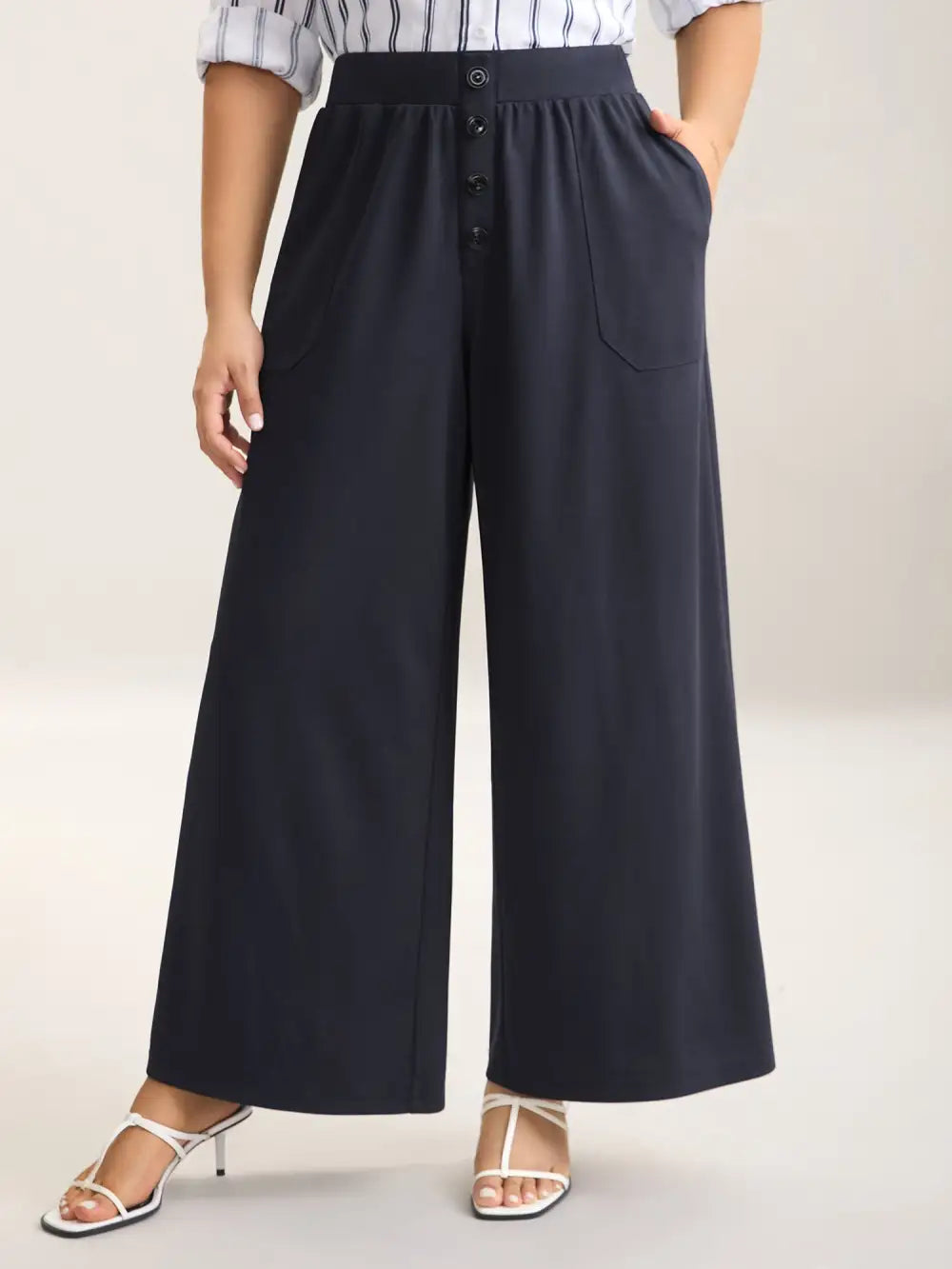Button Front Wide-Leg Pants
