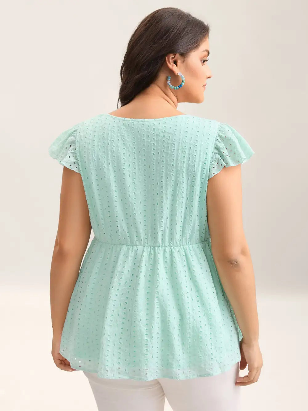 Cotton Embroidered Flutter Sleeve Babydoll Top