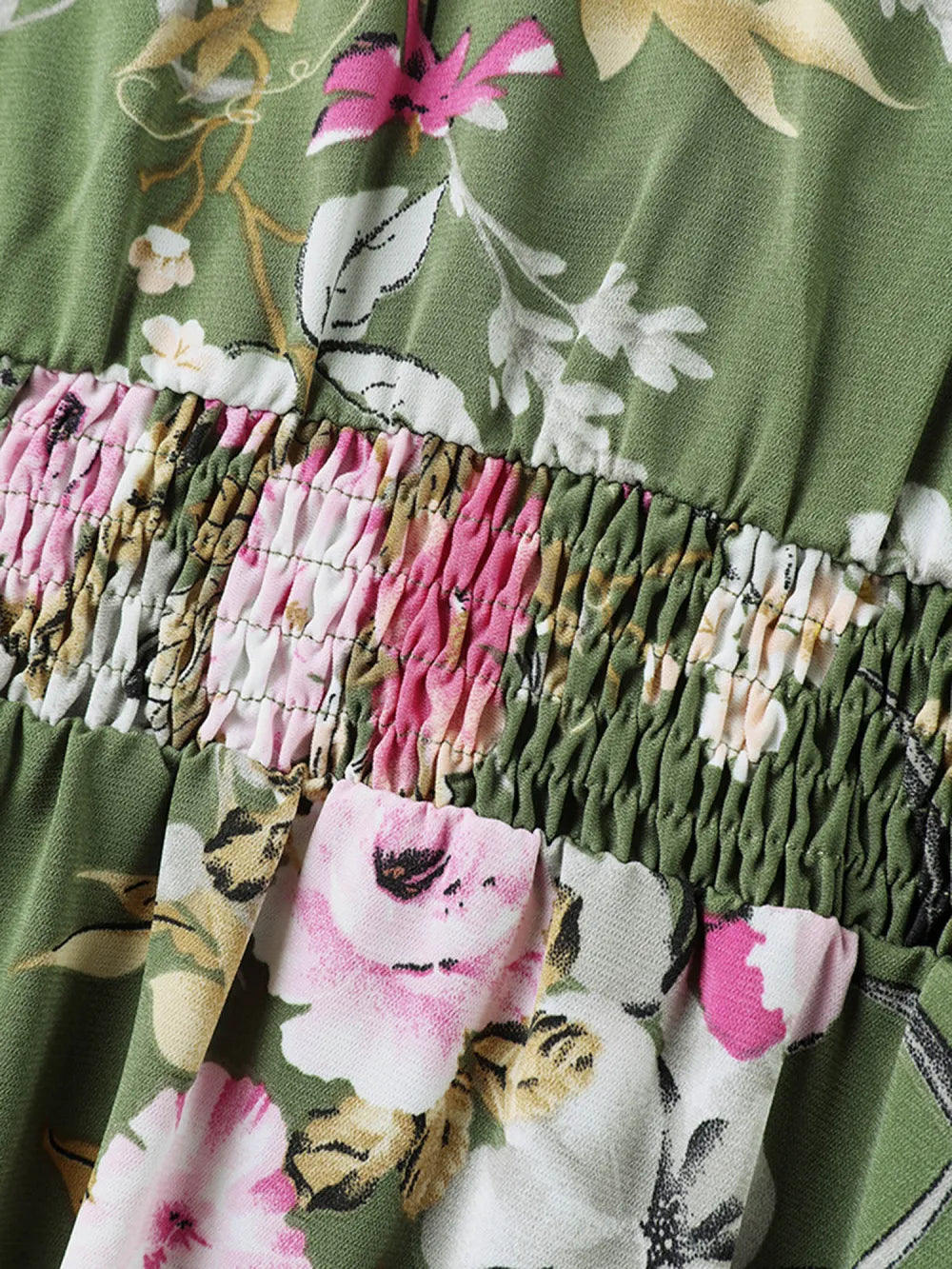 Floral Print Lace Trim Pockets Maxi Dress
