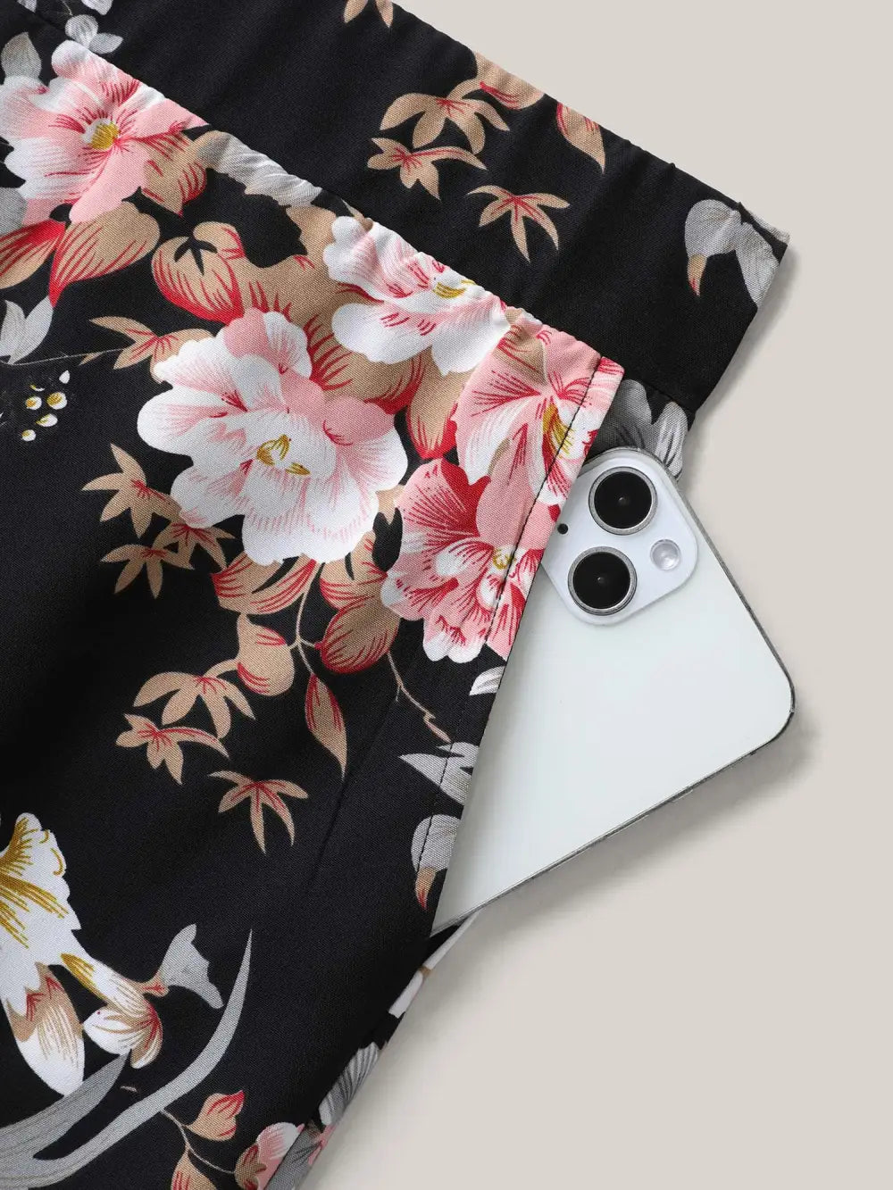 Floral Print Pockets Wide-Leg Pants