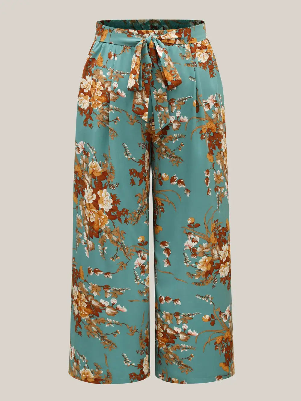 Sweet Floral Print Belted Wide-Leg Pants