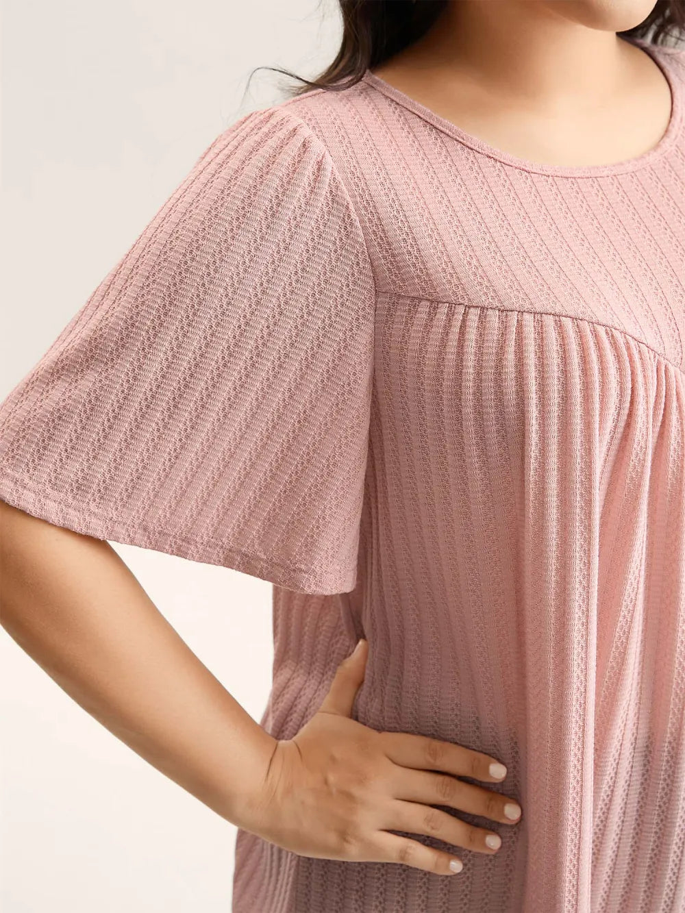 Waffle Lotus Leaf Sleeve Flowy T-Shirt