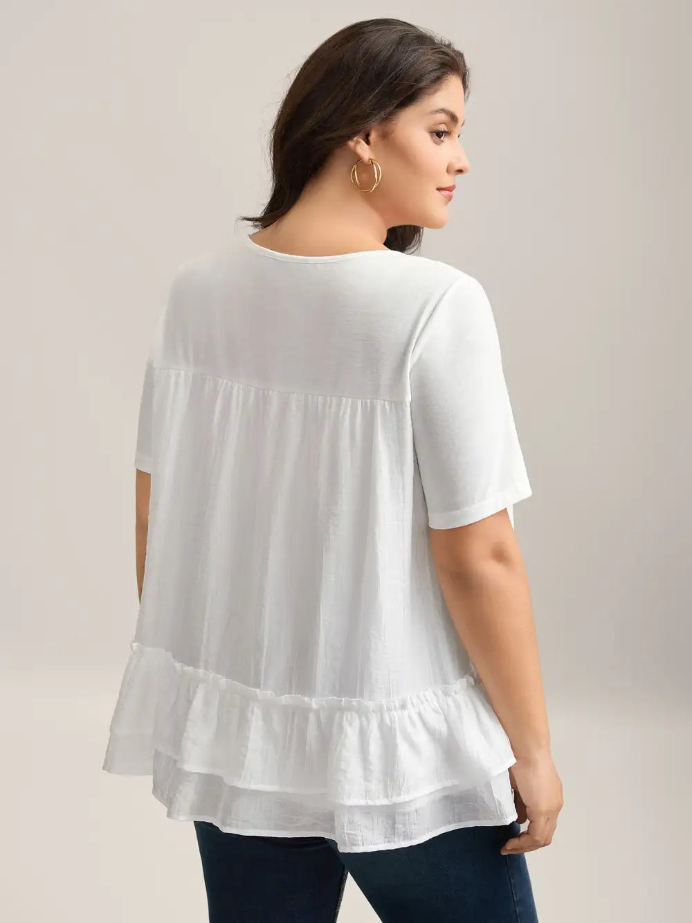 Layered Ruffled Hem Plain Knit Top