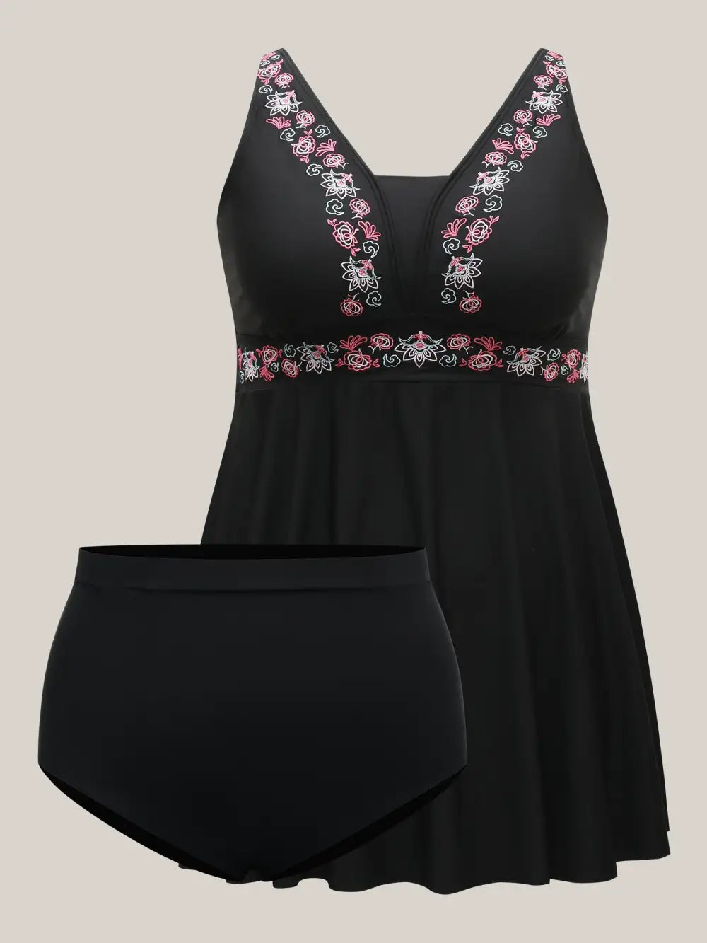 Embroidered V-Neck Swim Dress