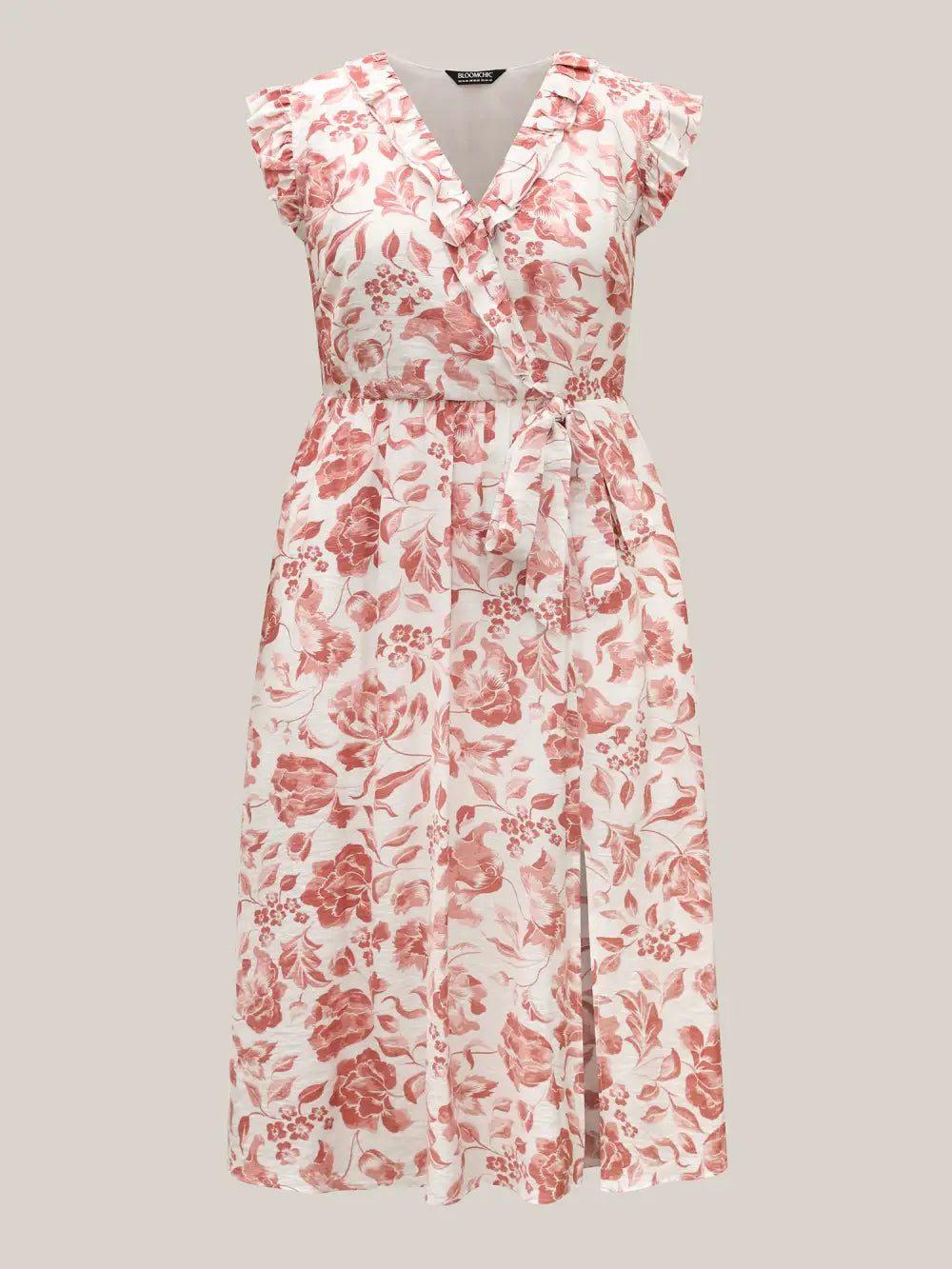 Monochrome Floral Print Ruffled Midi Dress