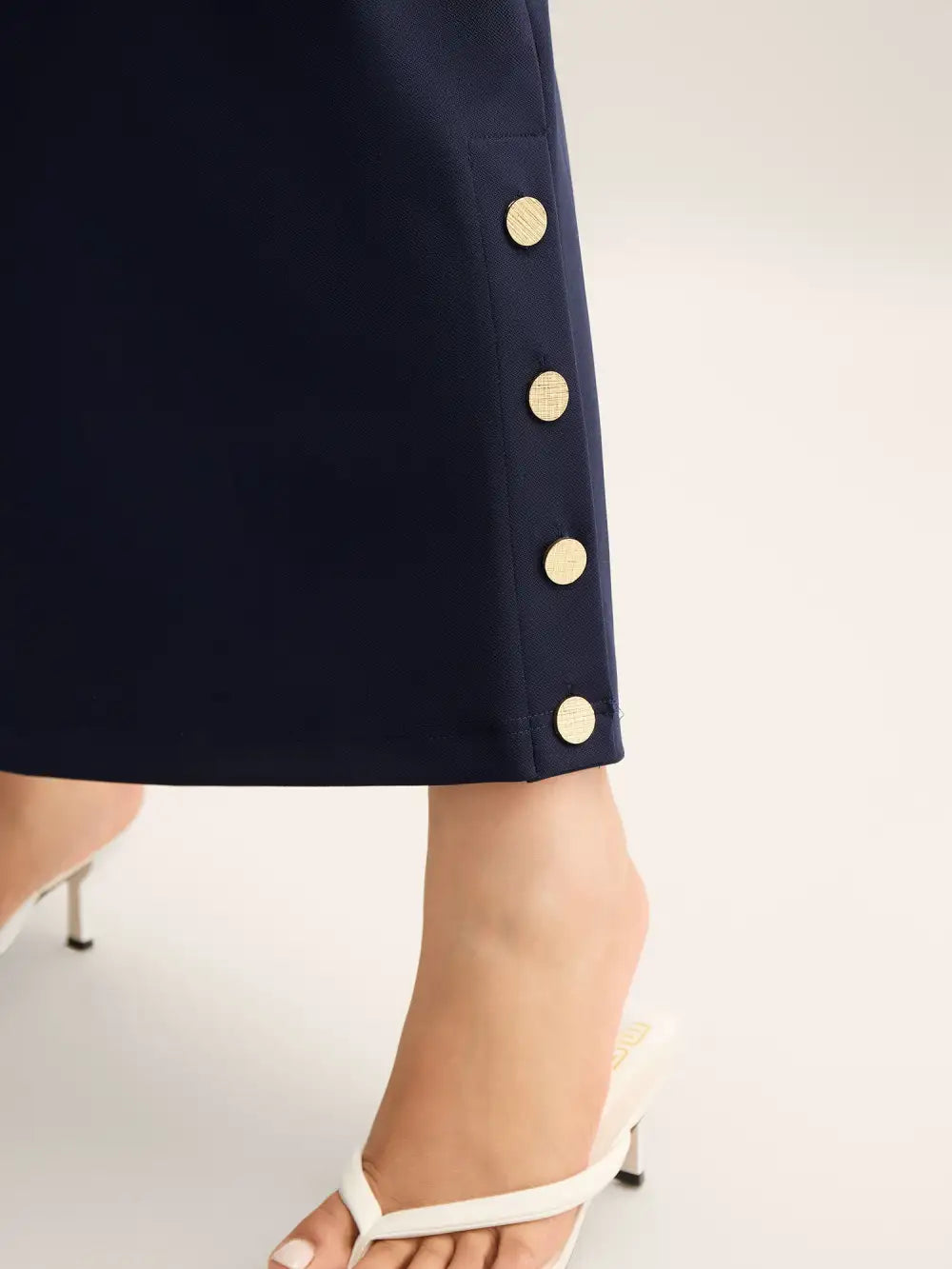Button Detail Wide-Leg Pull-On Pants