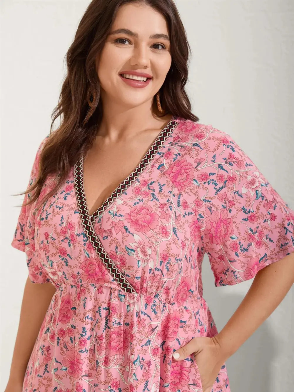 Rosy Floral Print Lace Maxi Dress